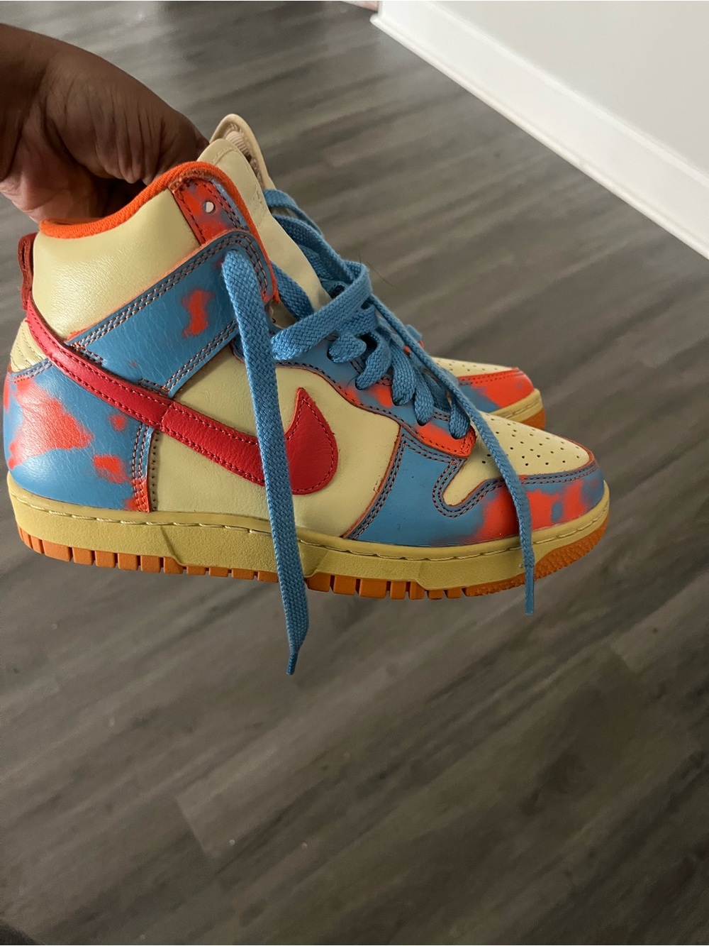 Nike High-Top Sneakers — Cream, Sky Blue & Bright Orange
